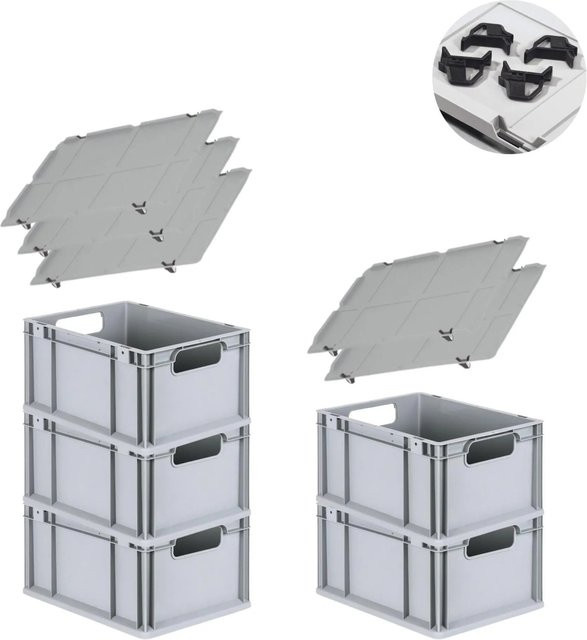 PROREGAL Spar Set 5x Eurobox Nextgen Economy mit Auflagedeckel und 4x Schiebeschnappverschlüssen, Schwarz, H x B x T: 22 x 30 x 40 cm, 20 Liter - Bild 1