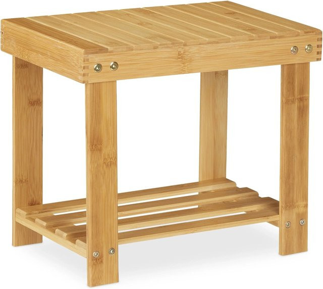 Relaxdays Fußbank und Tritthocker aus Bambus in Natur, B/T/H: 33,5 x 25 x 39 cm - Bild 1
