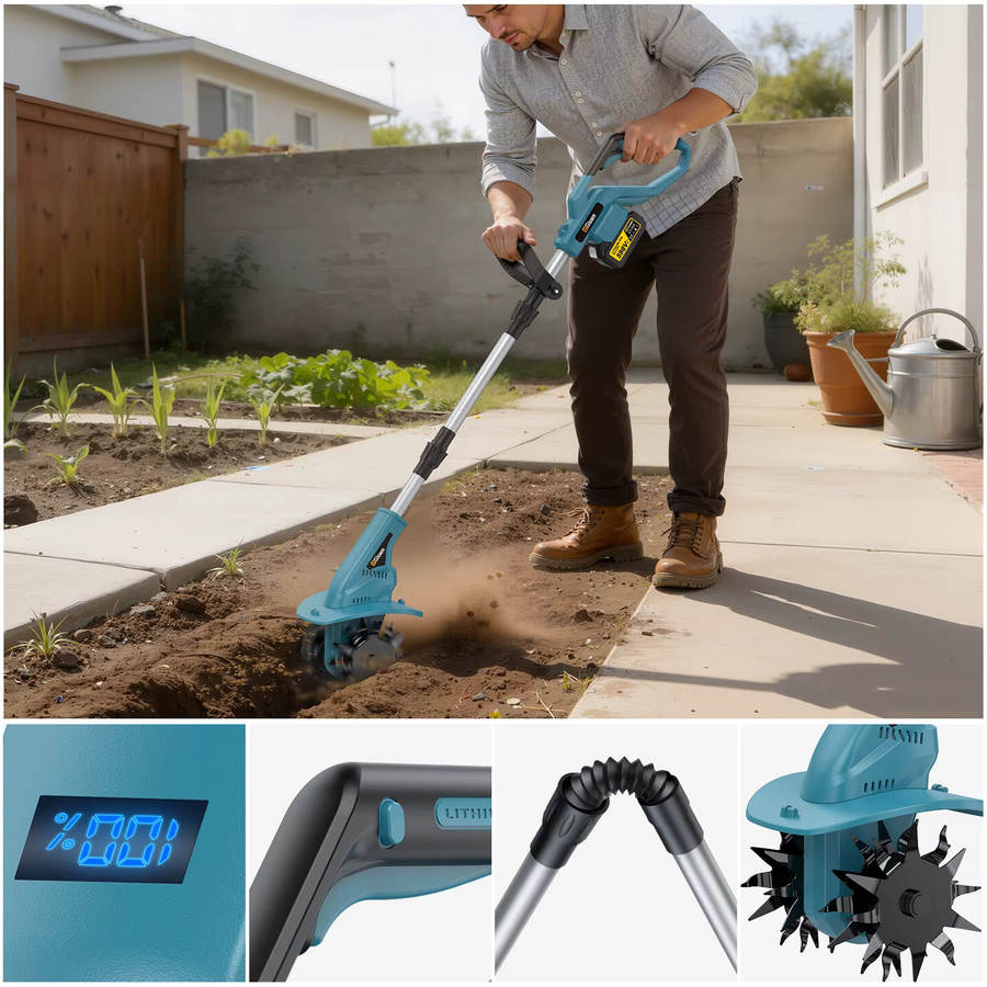 Gisam Bürstenloser Elektrischer Gartenfräser Rototiller für Makita 18V Akku in Blau - Bild 3