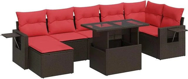 vidaXL 8-teilige Garten-Sofagarnitur in L-Form aus braunem Poly Rattan und Akazie mit UV-beständigen Polsterkissen - Bild 1