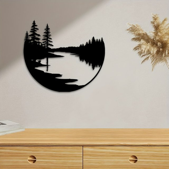 CIFBUY Metall-Wandkunst Bergbach in Schwarz als wetterfeste Terrassendekoration, B: 20,32 cm, H: 20,32 cm - Bild 1