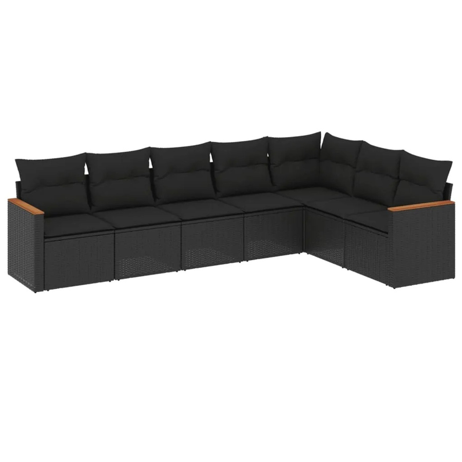vidaXL 7-teilige Garten-Sofagarnitur aus Poly-Rattan mit Kissen in Schwarz - Bild 2