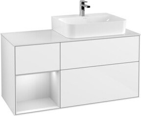 V&B Finion Waschtischunterschrank mit Abdeckplatte und Regal links in Weiß Lack - Bild 1