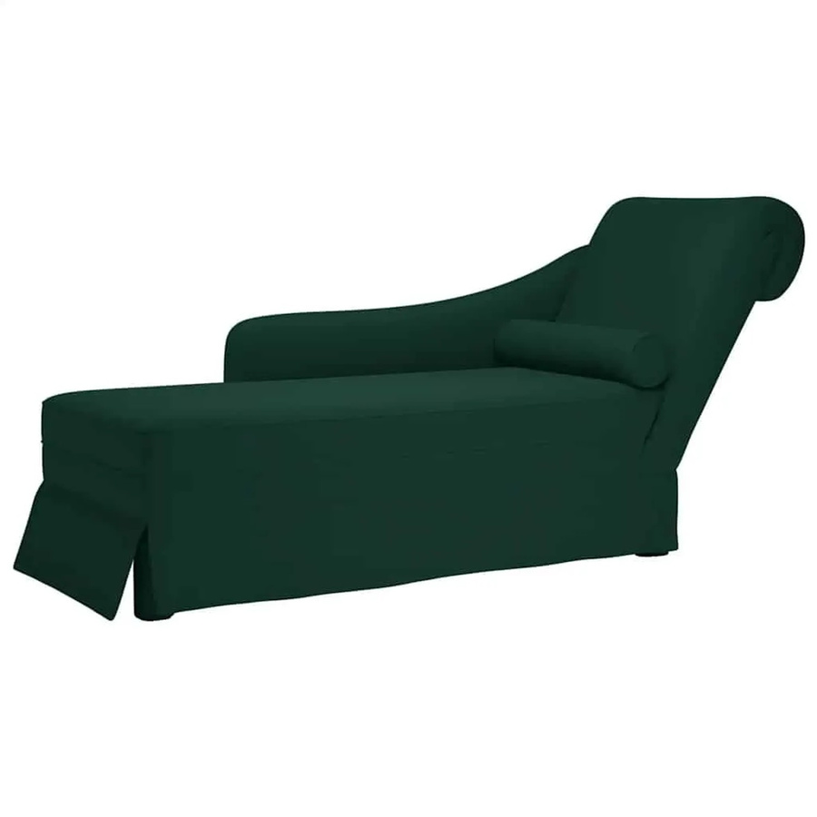 vidaXL Chaiselongue mit Nackenrolle und rechter Armlehne in Dunkelgrün aus Samt, B/T/H: 145 x 70 x 56 cm - Bild 2