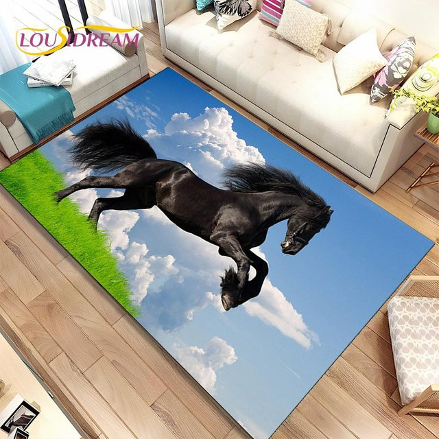 ChenYing01 3D-Teppich mit Pferdemotiv in Blau, rutschfeste und waschbare Bodenmatte für Wohnzimmer, Schlafzimmer oder Kinderzimmer, B/T: 120 x 100 cm - Bild 1