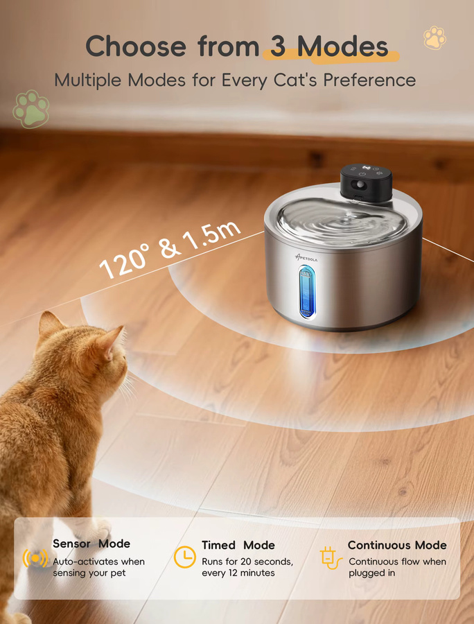 APETDOLA Kabelloser Katzen-Wasserbrunnen aus Edelstahl in Schwarz oder Silber, 4 l, batteriebetrieben mit 5000 mAh für Katzen und Hunde im Innenbereich - Bild 4