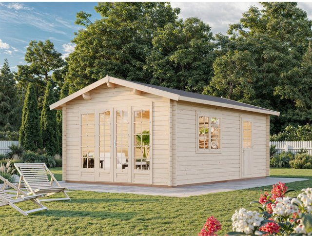 Palmako Irene Blockbohlenhaus aus Fichtenholz mit Satteldach in Braun, B/H/T: 380 x 276 x 550 cm - Bild 1