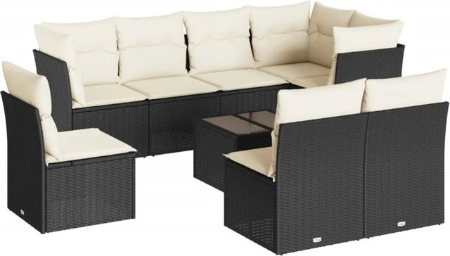 vidaXL 9-tlg. Garten-Sofagarnitur aus Poly-Rattan in Schwarz mit Kissen und Stauraum - Bild 1