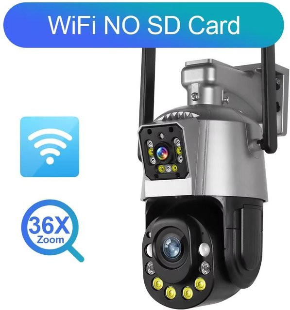 LS VISION PTZ Outdoor Überwachungskamera mit 6MP Auflösung, 36X optischem Zoom, Dual-Objektiv, Humanoid-Erkennung und Farb-Nachtsicht, Silber, WiFi und Ethernet/LAN, iCSee App kompatibel - Bild 1