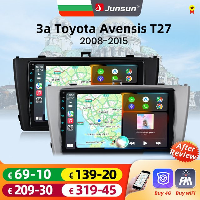 Junsun 8-Kern Kabelloses Carplay Android Auto Autoradio für Toyota Avensis T27 2008-2015 in Schwarz mit 4G WiFi GPS-Navigation und DAB+ FM DSP - Bild 1