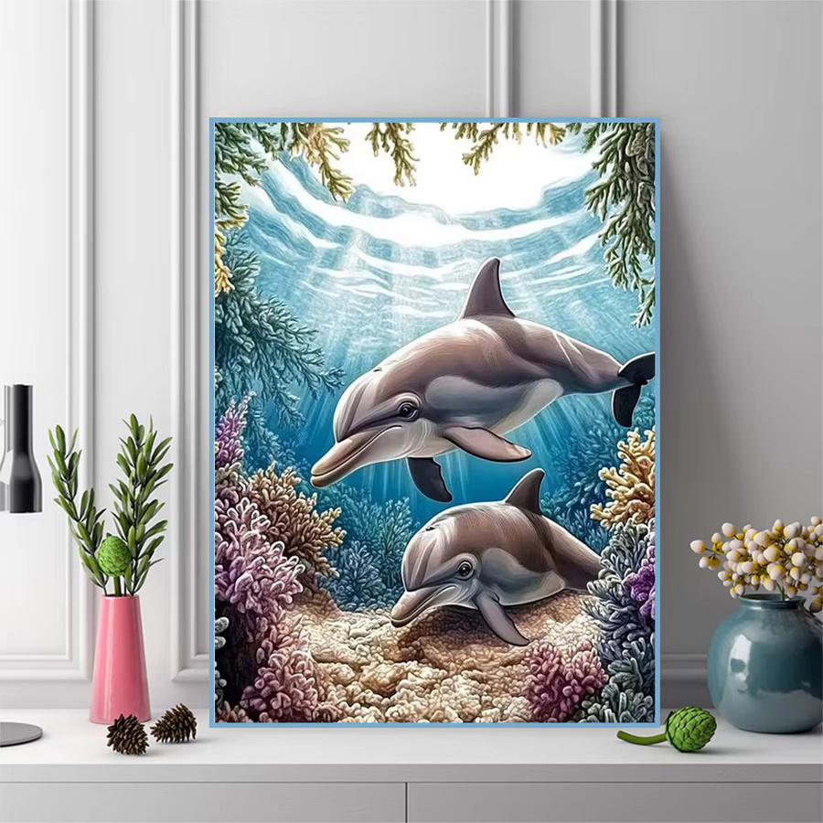 Momoart 5D-Diamant-Mosaik Set Delfin für Kinder, buntes Diamant-Gemälde zum Selbermachen für Anfänger, B/H: 30 x 30 cm - Bild 3