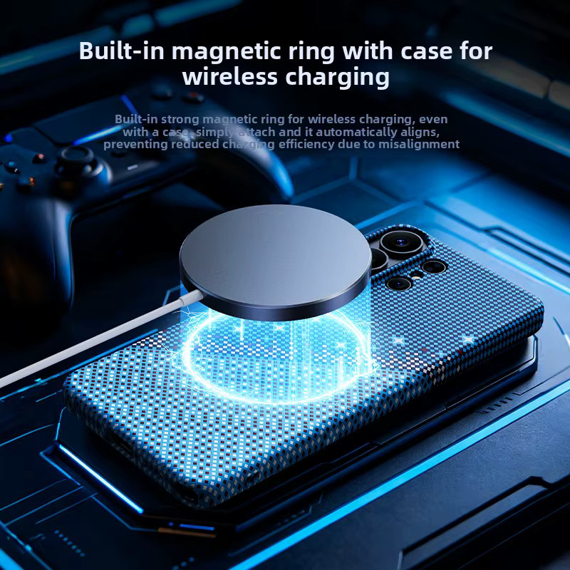 Magnetische Handyhülle aus Kohlefaser mit Wärmeableitung für Samsung Galaxy S26 Ultra, S25 Ultra und S24 Ultra, kompatibel mit MagSafe, in Schwarz, Orange oder Blau - Bild 2