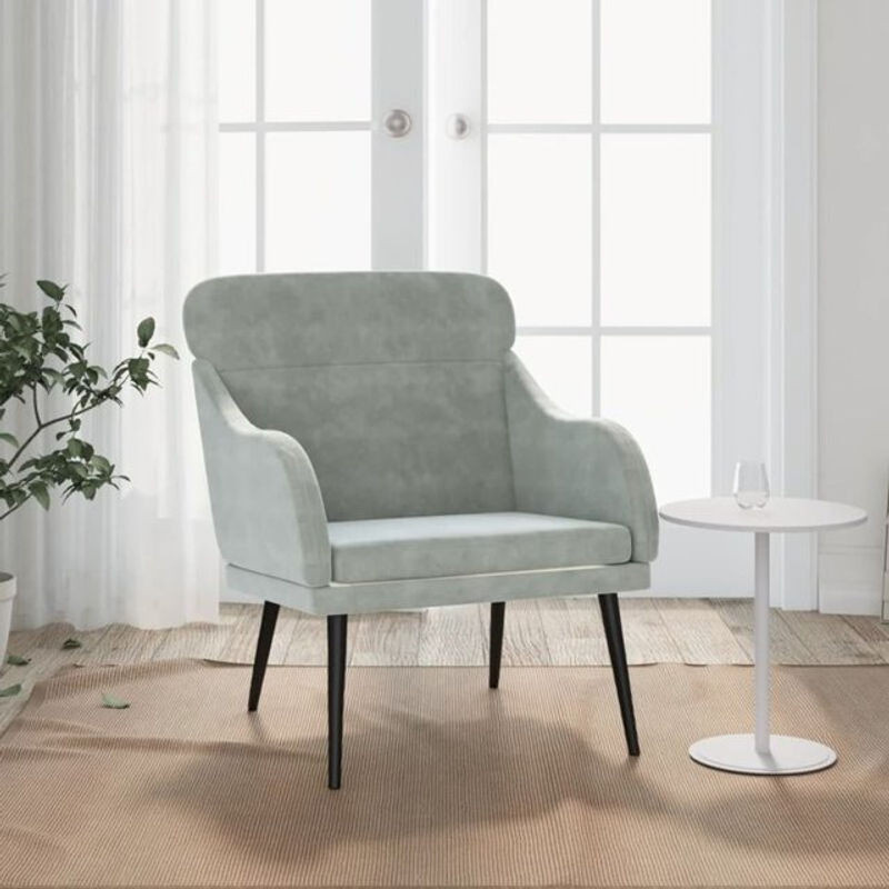 Modern Relaxsessel aus Samt und Metall von Vidaxl in Grau, B/T/H: 63 x 76 x 80 cm - Bild 1