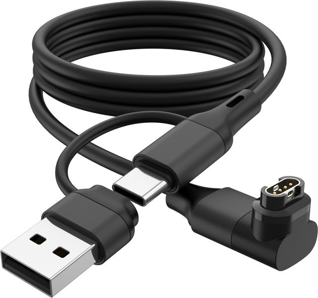 IEOVIEE 2in1 USB und USB-C Ladekabel für Garmin Smartwatches in Schwarz - Bild 1