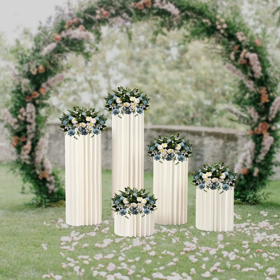 5er Set faltbare Blumenständer Zylinder aus Papier für Hochzeitsdekoration und Desserttisch, Farbe: Weiß, Höhe: 20 cm bis 100 cm - Bild 3