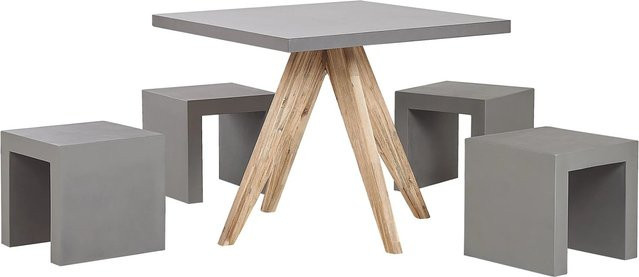 Beliani Gartentisch Set OLBIA/TARANTO in Grau und hellem Holzfarbton, B/T/H: 90 x 90 x 76 cm - Bild 1