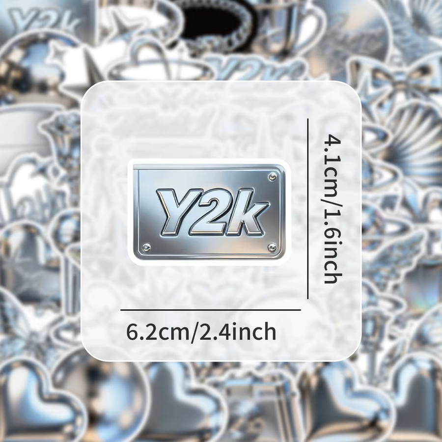 58 Stück Y2K 3D-Metallic-Aufkleber in Silber und Multicolour für dein Tagebuch und DIY-Bastelprojekte von AnimeWorlds Store - Bild 3