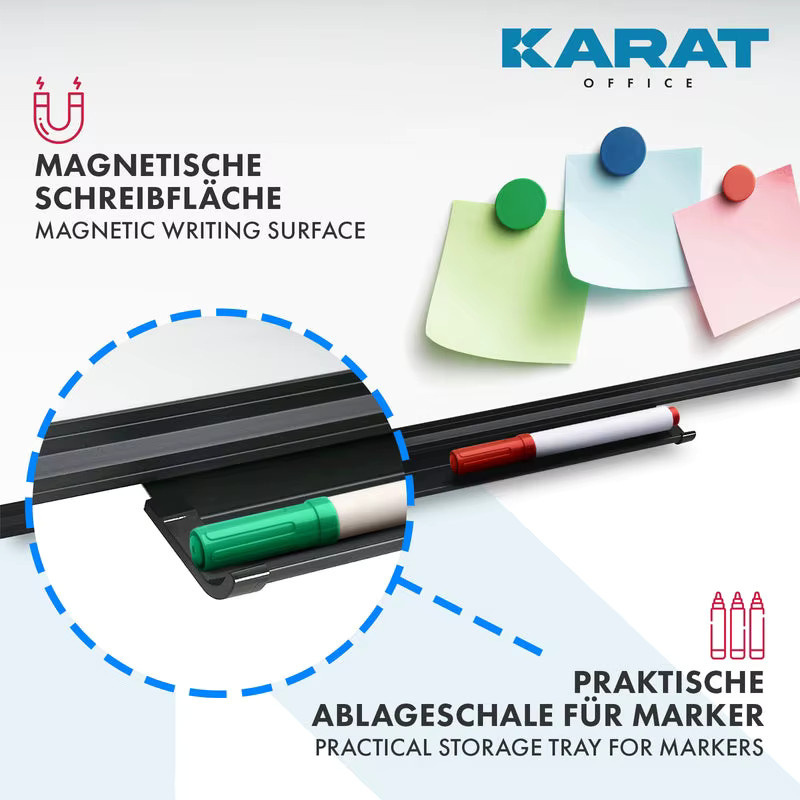 Magnetisches Whiteboard mit schwarzem Aluminiumrahmen, kratzfeste Magnettafel für Büro und Schule, Wandtafel inklusive Halterung, Weiß - Bild 3