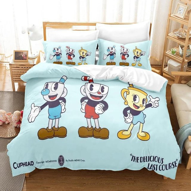 Cartoon Cuphead Show Bettwäsche Set mit Bettbezug und Kissenbezug für Kinder und Erwachsene in Blau, B/H: 140 x 210 cm - Bild 1