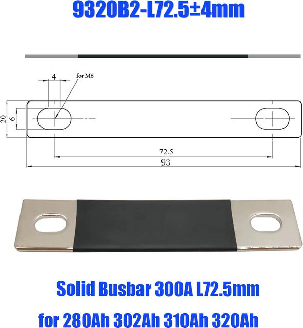 EZKABO Kupfer-Sammelschiene für LiFePO4-Batterien mit Clips und Bolzen, 300 A, Breite: 72 mm - Bild 1