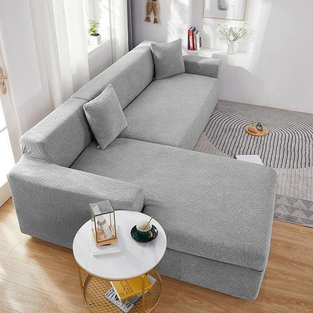 Wasserdichter elastischer Sofabezug in Jacquard-Optik für Ecksofas, L-Form, 3-Sitzer, Farbe: Lichtgrau, Breite: 195-230 cm - Bild 1