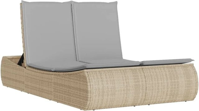 vidaXL Doppel-Sonnenliege aus Polyrattan mit Auflagen, Beige, B/T/H: 110 x 200 x 75 cm - Bild 1