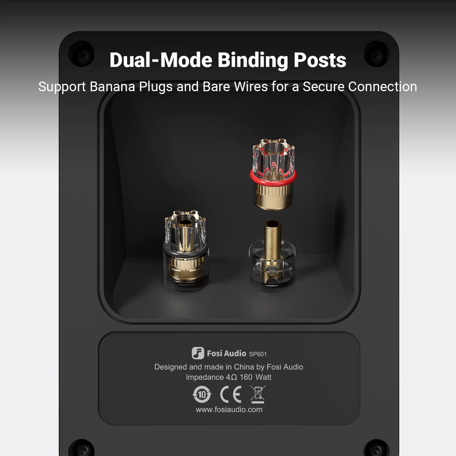Fosi Audio SP601 Passive Regallautsprecher aus Holz in Braun und Orange, 160W Studiomonitor-Lautsprecher für HiFi, Heimkino und Computer - Bild 3