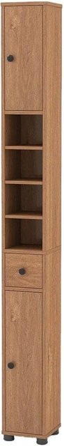 Costway Badschrank schmal in Natur mit 2 Türen und Regalfächern - Bild 1