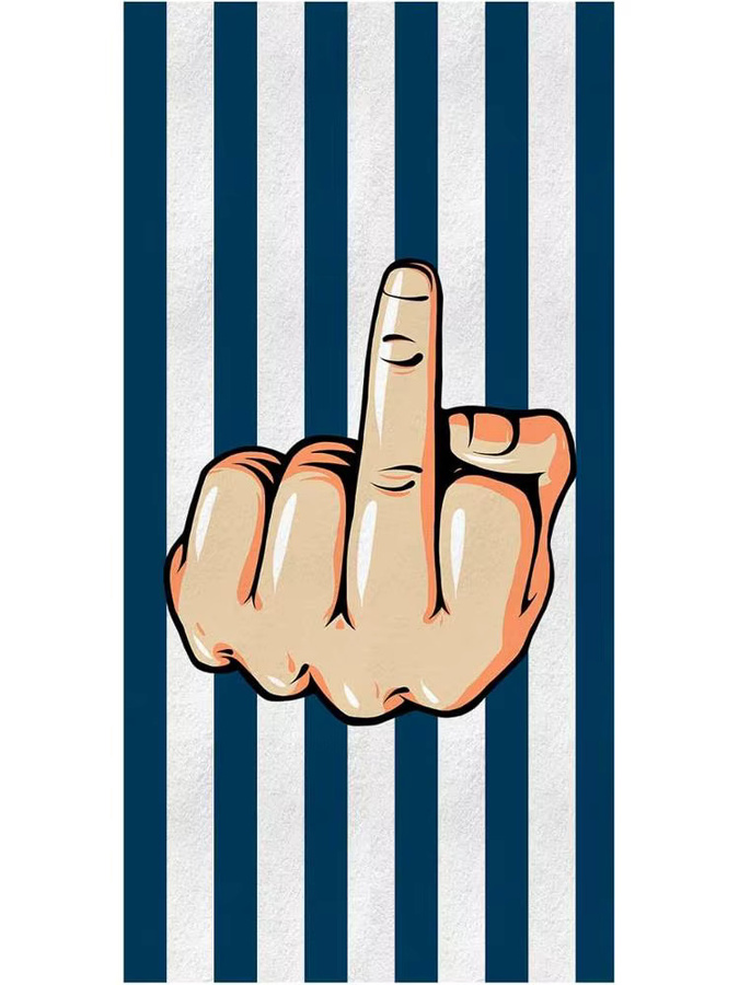 Strandtuch mit Mittelfinger-Motiv aus Mikrofaser, schnell trocknendes Reisehandtuch in blau-weißen Streifen - Bild 4