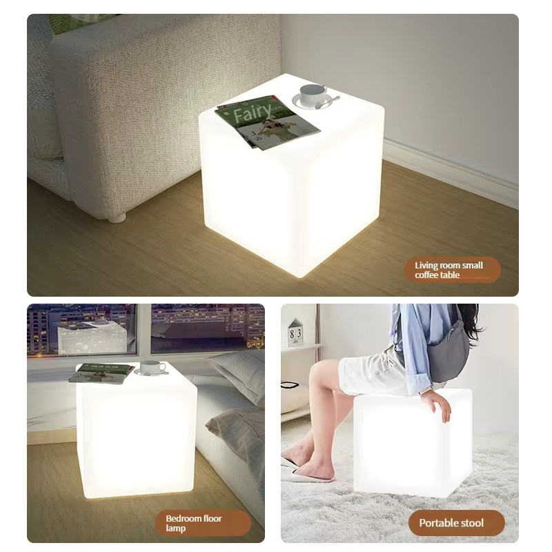 JIANKEXING LED Würfel Hocker in Weiß – Wasserdichte quadratische Stehleuchte für Garten und Event-Atmosphäre - Bild 4