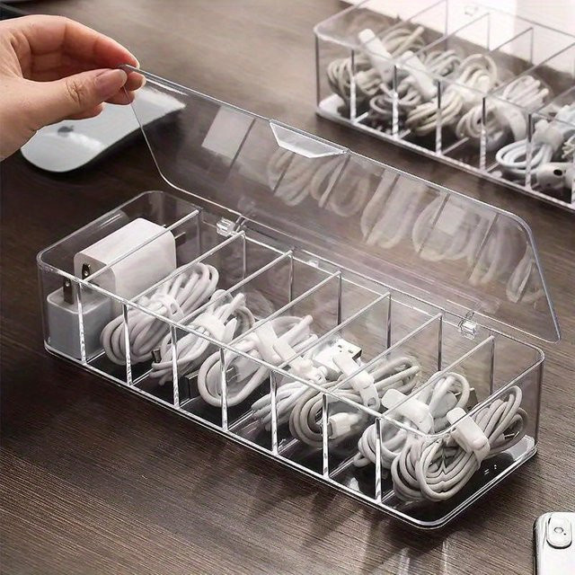 Multifunktionaler Schreibtisch-Organizer aus transparentem Kunststoff mit mehreren Fächern für Kopfhörer und Datenkabel - Bild 1