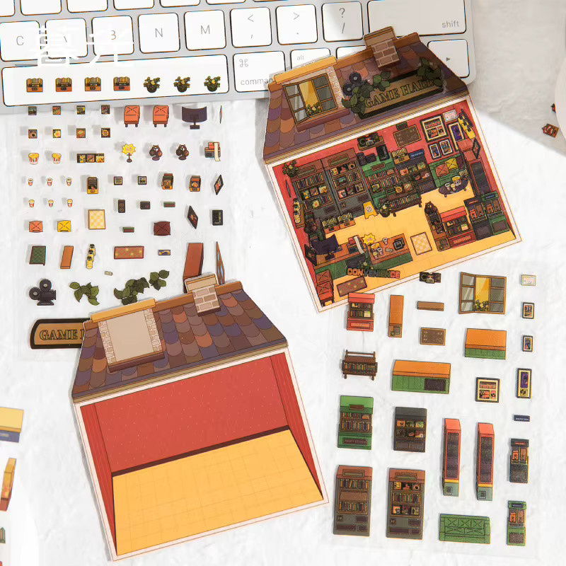 3-teiliges Set selbstklebende Miniatur-Szenen-Aufkleber mit 3D-Hüttenlandschaft in Multicolour für dein Tagebuch-DIY - Bild 3