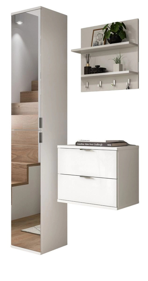 Inn.Furn Garderoben-Set SystemX 3-teilig in Weiß Hochglanz, B/H/T: 97 x 193 x 34 cm - Bild 3