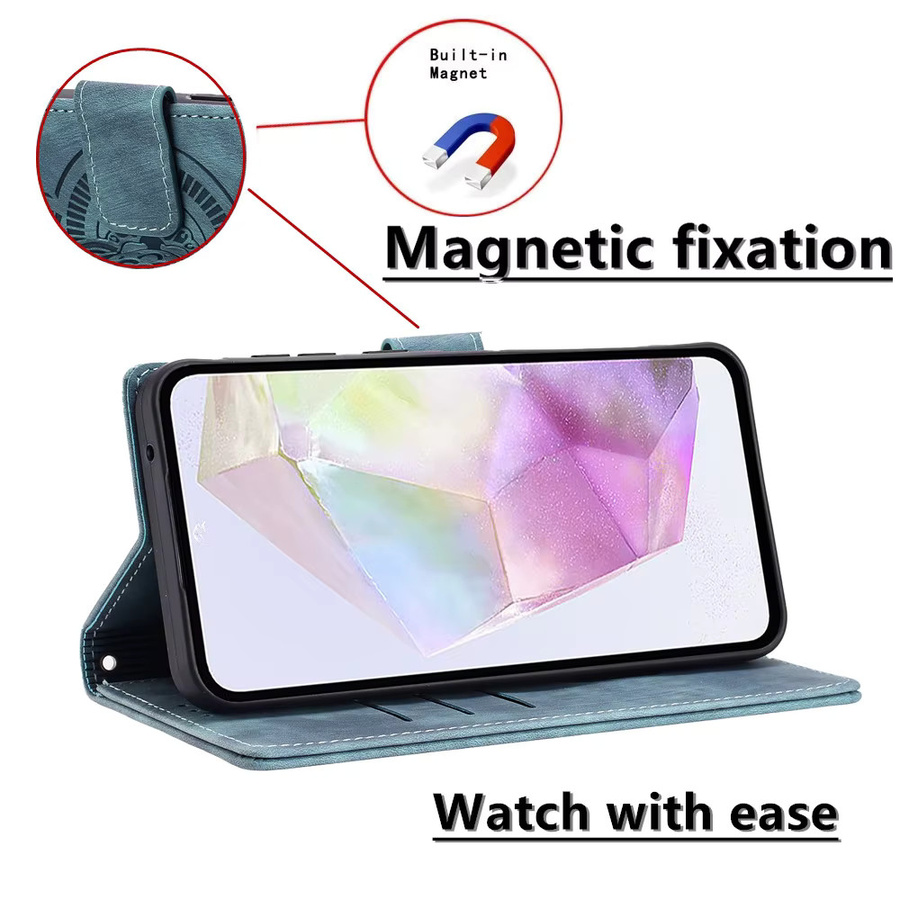 3D Blumen Leder Handyhülle mit Brieftaschenfunktion für Samsung Galaxy A-Serie in Grün oder Blau - Bild 3