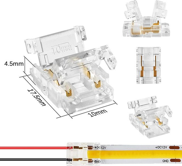 QHJIA Cob Mini LED Lichtleiste Drahtverbinder für 2, 3 oder 4-polige FCOB RGB CCT LED-Streifen in den Breiten 5mm, 8mm und 10mm, lötfreie Verbindungslösung in Multicolour - Bild 1