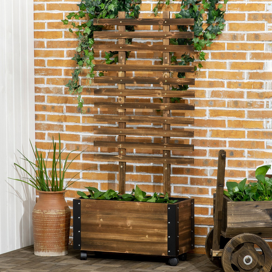 Outsunny Hochbeet aus verkohltem Tannenholz mit Rankgitter und Rollen, H x B x T: 147 x 65 x 31 cm - Bild 2