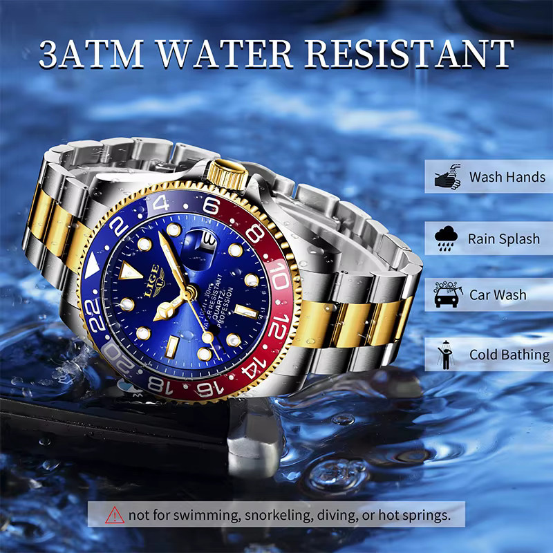 LIGE Armbanduhr Edelstahl, Quarz, Herren, Blau - Bild 3