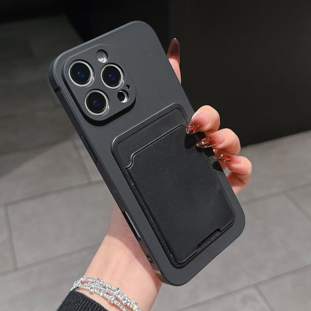 Stoßfeste Flüssigsilikonhülle mit Kartenfächern für Motorola Moto Edge 50 60 Fusion 50 60 Pro 30 40 50 Neo E13 60S in Schwarz - Bild 1