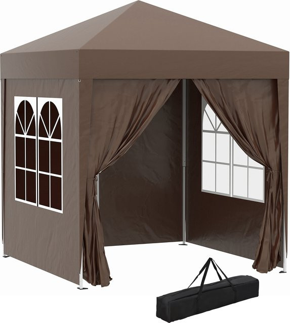 Outsunny Faltpavillon mit 4 Seitenwänden und Fenstern, UV-Schutz, Gartenzelt aus Stahl und Oxford-Gewebe, Weiß, B x T: 2 x 2 m - Bild 1