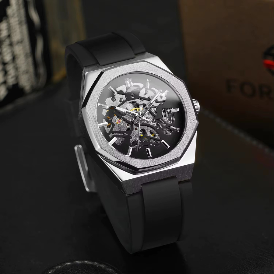 FORSINING Armbanduhr Automatik, Edelstahl, Silikon, Schwarz, Herren - Bild 3