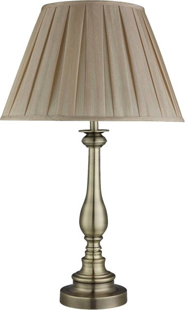 Searchlight Tischlampe Flemish in Messing mit Textilschirm und Stahlgestell, E27, B/T/H: 40 x 40 x 62 cm - Bild 1