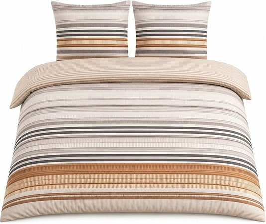 Wendebettwäsche COFI 1453 mit Streifenmuster in Braun, Orange und Beige mit verdecktem Reißverschluss