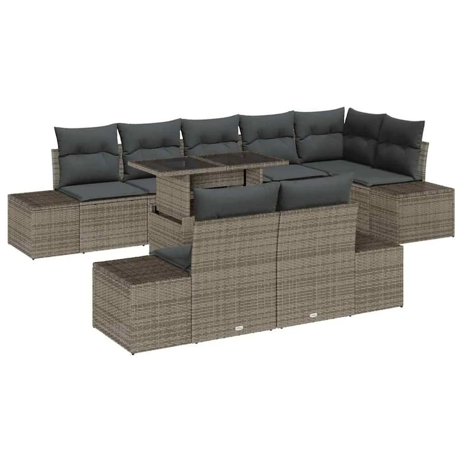 vidaXL Garten-Sofa-Set aus Poly Rattan in Grau mit 9 Teilen und integriertem Speicher für Garten und Terrasse - Bild 2