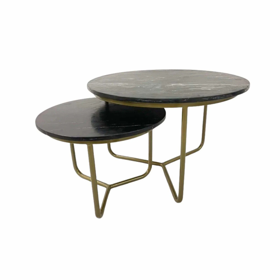 Mansion atmosphere Marmor-Couchtisch Set aus 2 runden Tischen in Gold und Schwarz - Bild 1