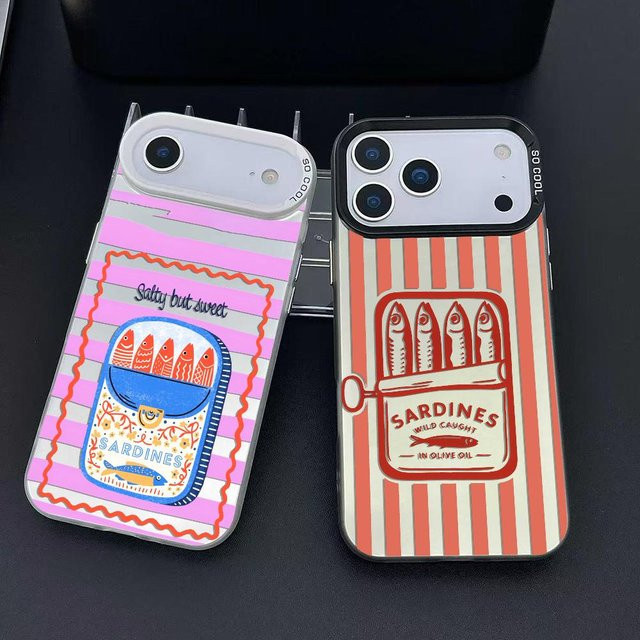 INS S-Sardine Dosen Kunst Handyhülle für iPhone 11 bis 17 Pro Max Matte Laser Aurora Stoßfeste Hülle in Multicolour - Bild 1