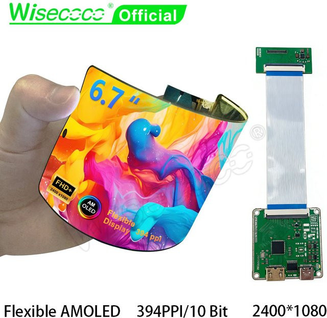 Wisecoco 6,67 Zoll flexibles AMOLED-Display mit 2K Full HD Auflösung und USB-C Steuerplatine für Prototyp-Demos - Bild 1