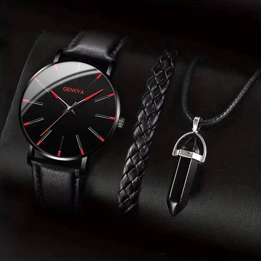 yolako Armbanduhr Set, Quarz, Leder, Schwarz, Herren - Bild 1