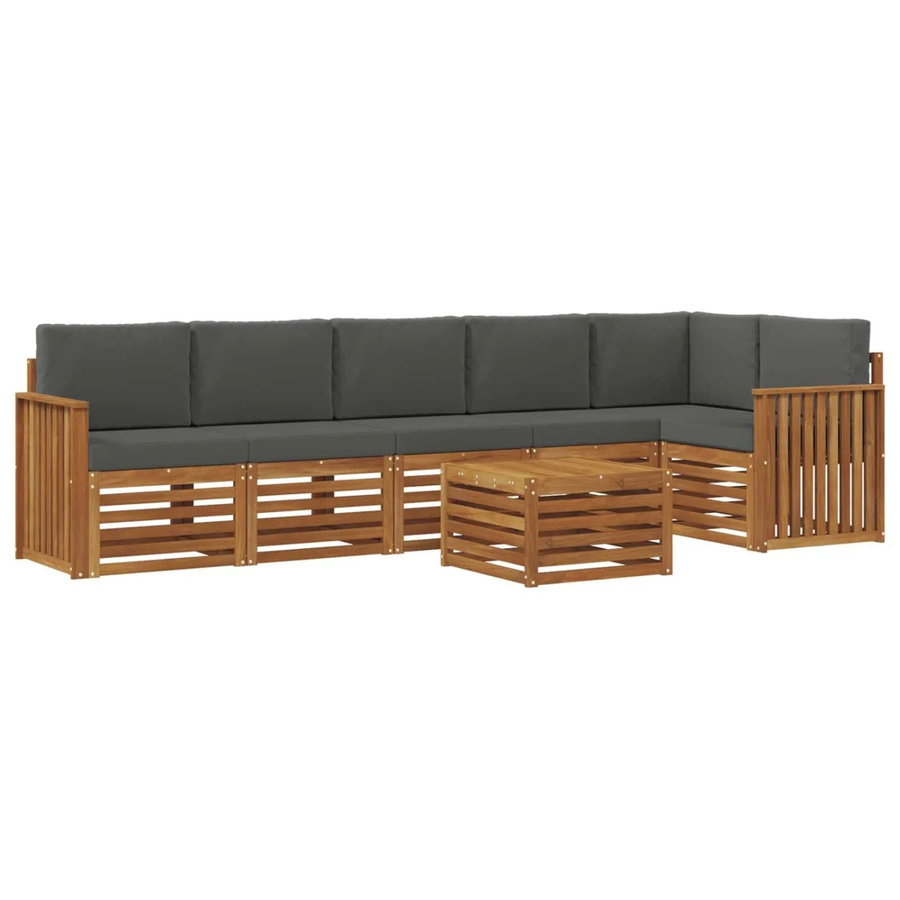 vidaXL 7-teilige Sofagarnitur L-Form aus Massivholz Akazie in Natur und Anthrazit mit Polsterkissen - Bild 2