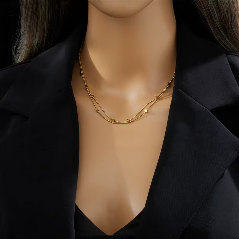 DIEYURO Halskette, 2 In 1 Kleine Würfel, Edelstahl, Gold, Damen - Bild 3