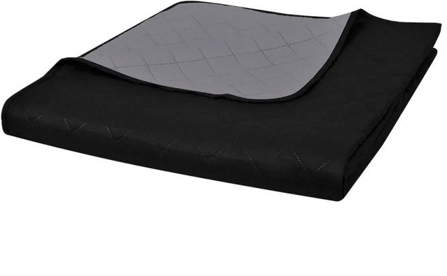 vidaXL Zweiseitige Tagesdecke gesteppt aus Mikrofaser in Schwarz und Grau, B/T: 170 x 210 cm - Bild 1